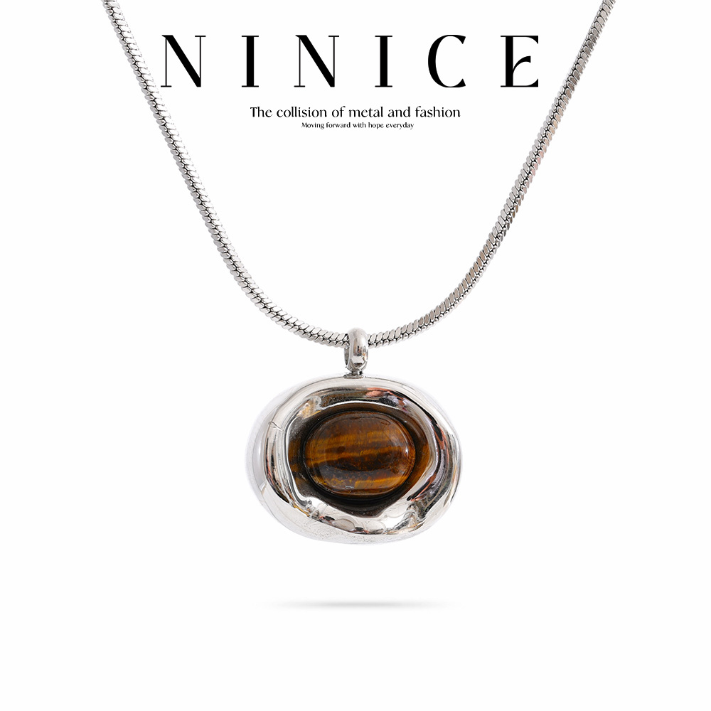 Birth Flower Necklace - NiNice Stainless Steel Necklace Natural Tiger